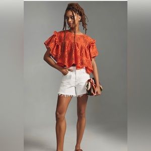 Farm Rio palm tree eyelet blouse